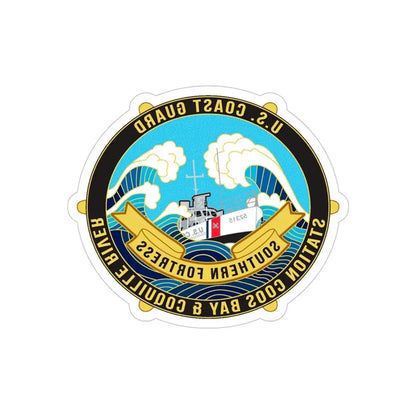 USCG Station Coos Bay (U.S. Coast Guard) REVERSE PRINT Transparent Die-Cut STICKER 4 Inch Die-Cut Transparent - The Sticker Space