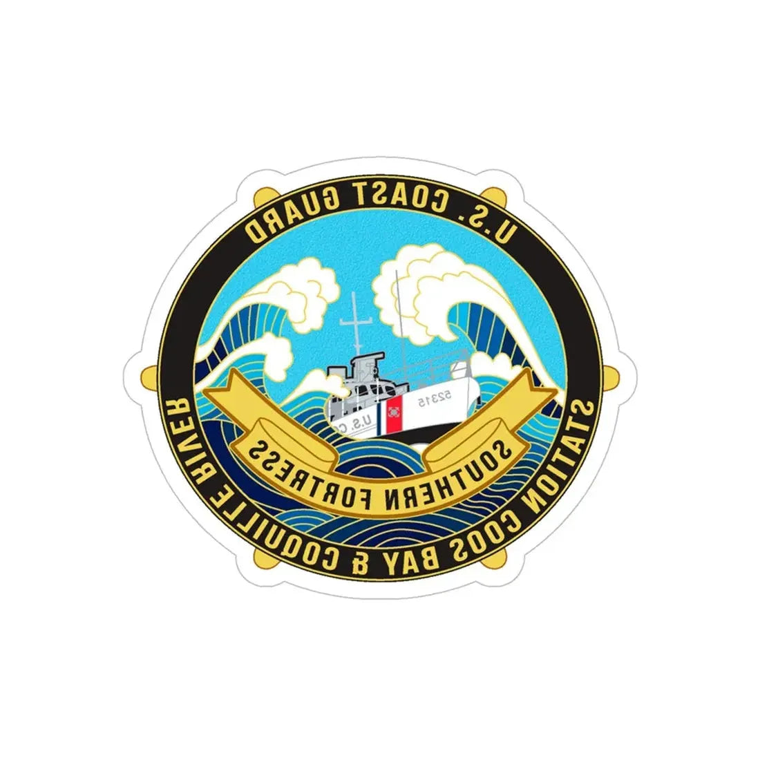 USCG Station Coos Bay (U.S. Coast Guard) REVERSE PRINT Transparent Die-Cut STICKER 5 Inch Die-Cut Transparent - The Sticker Space