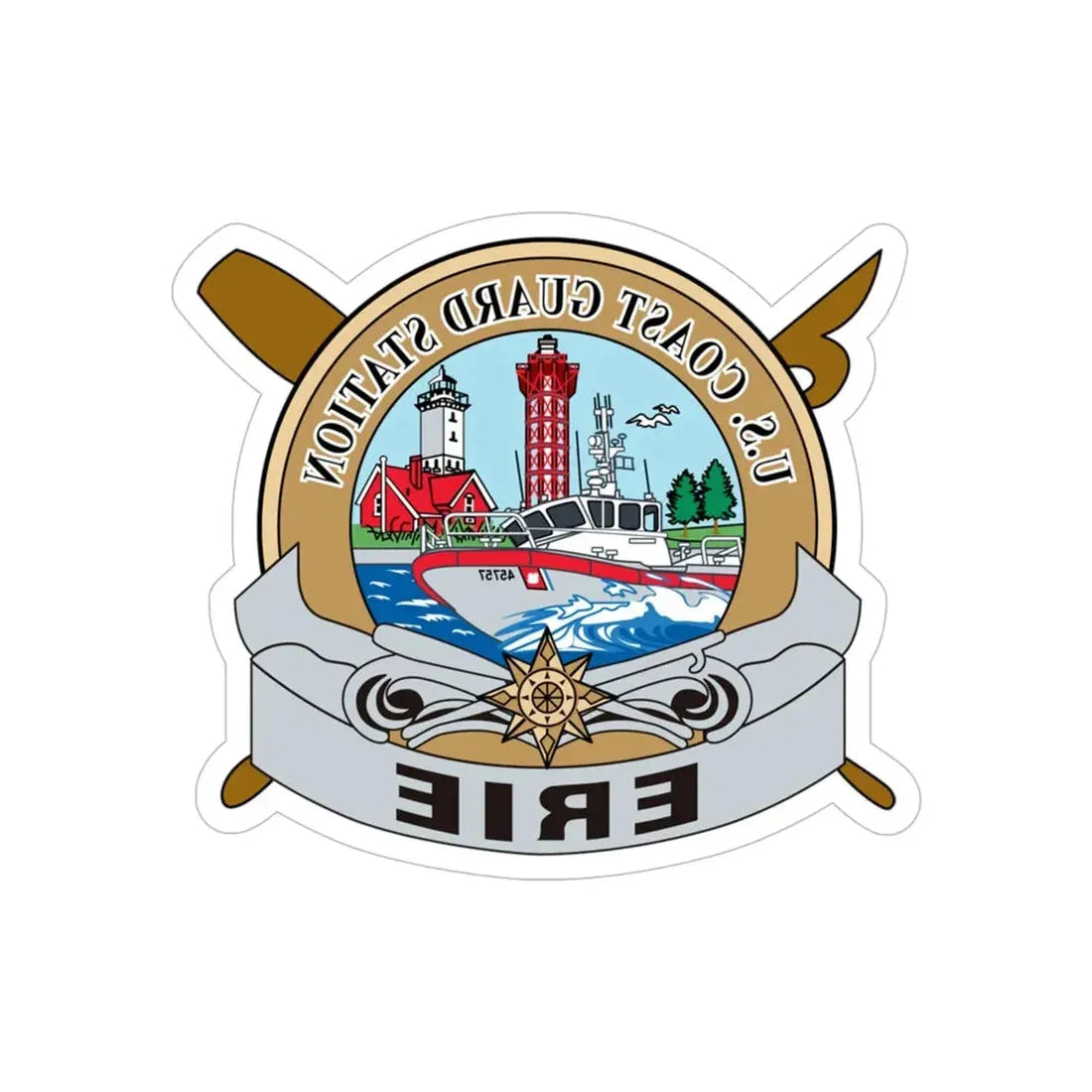 USCG Station Erie (U.S. Coast Guard) REVERSE PRINT Transparent Die-Cut STICKER 5 Inch Die-Cut Transparent - The Sticker Space