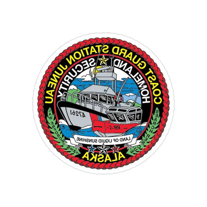 USCG Station Juneau Alaska   Homeland Security (U.S. Coast Guard) REVERSE PRINT Transparent Die-Cut STICKER 3 Inch Die-Cut Transparent - The Sticker Space