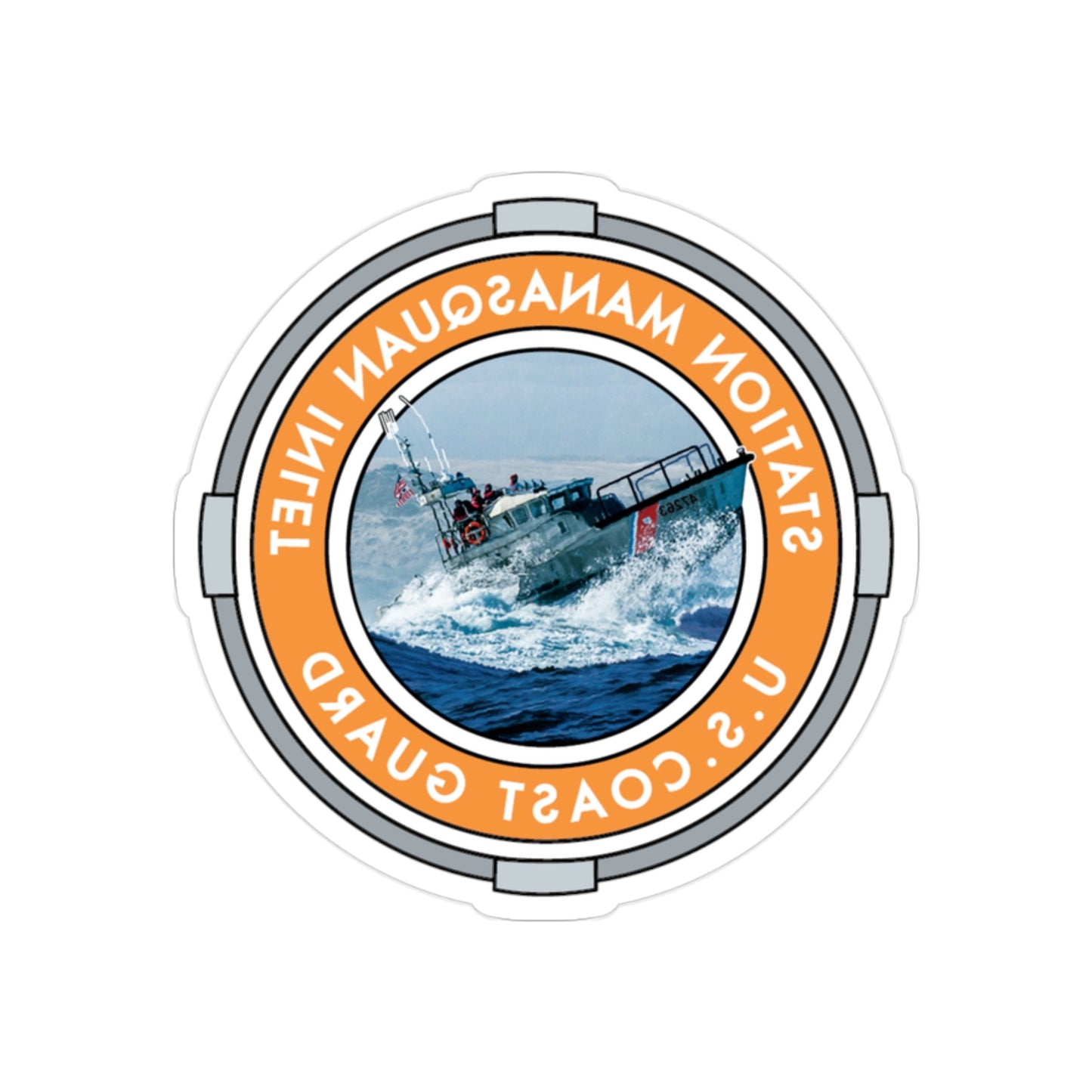 USCG Station Manasquan Inlet (U.S. Coast Guard) REVERSE PRINT Transparent STICKER-2" × 2"-The Sticker Space