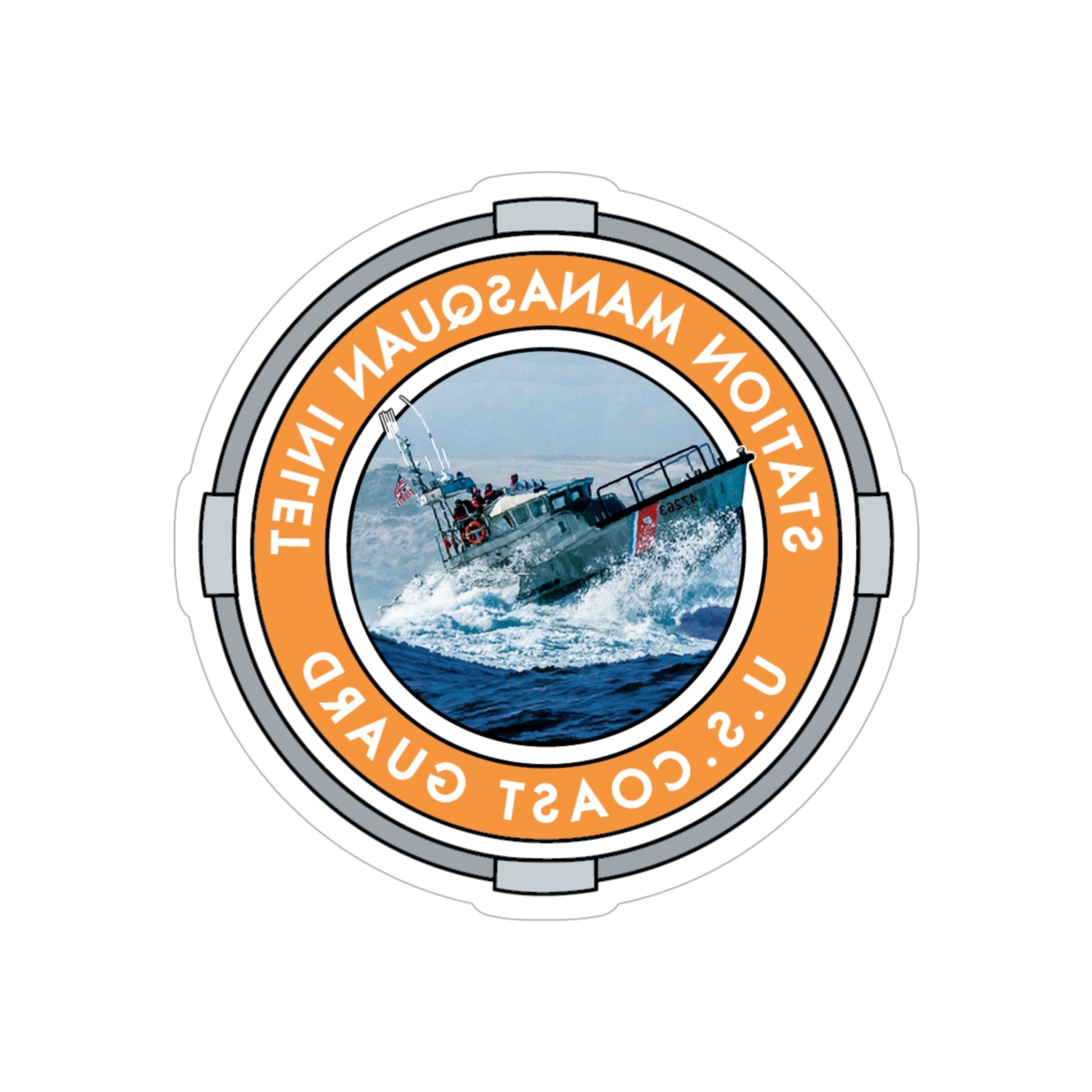 USCG Station Manasquan Inlet (U.S. Coast Guard) REVERSE PRINT Transparent STICKER-5" × 5"-The Sticker Space