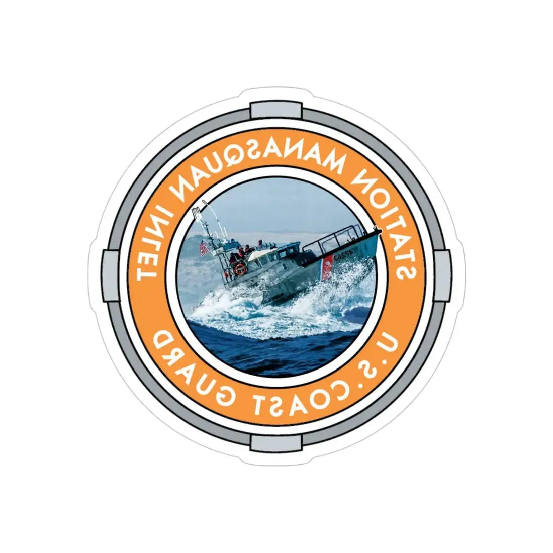 USCG Station Manasquan Inlet (U.S. Coast Guard) REVERSE PRINT Transparent Die-Cut STICKER 3 Inch Die-Cut Transparent - The Sticker Space