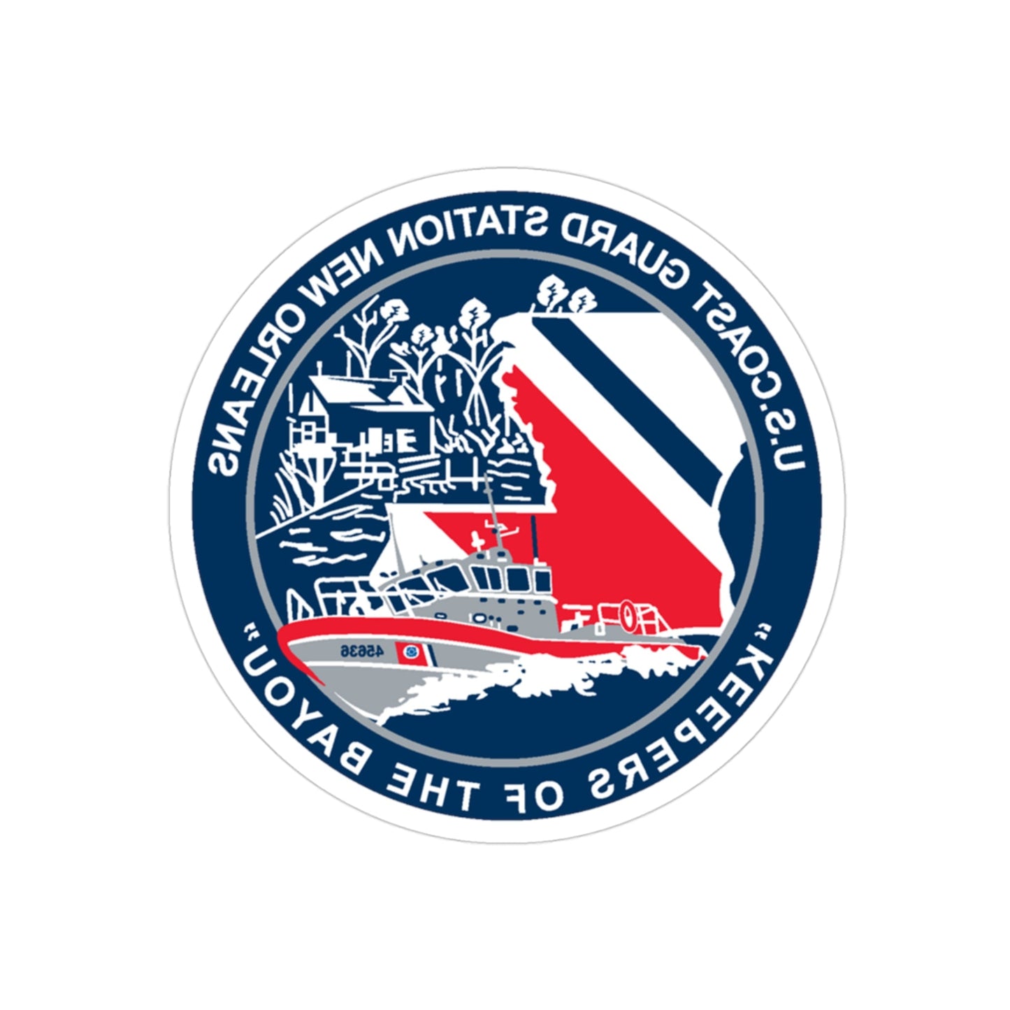 USCG Station New Orleans (U.S. Coast Guard) REVERSE PRINT Transparent STICKER-3" × 3"-The Sticker Space