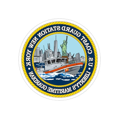 USCG Station New York (U.S. Coast Guard) REVERSE PRINT Transparent Die-Cut STICKER 4 Inch Die-Cut Transparent - The Sticker Space