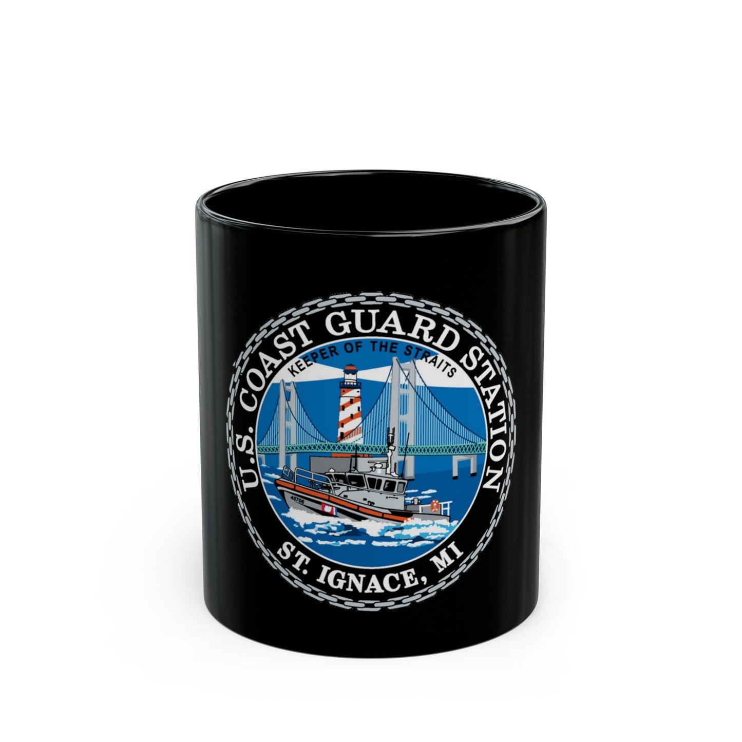 USCG Station St Ignace MI (U.S. Coast Guard) Black Coffee Mug-11oz-The Sticker Space