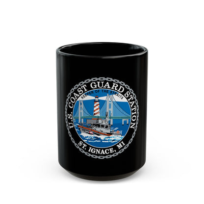 USCG Station St Ignace MI (U.S. Coast Guard) Black Coffee Mug-15oz-The Sticker Space