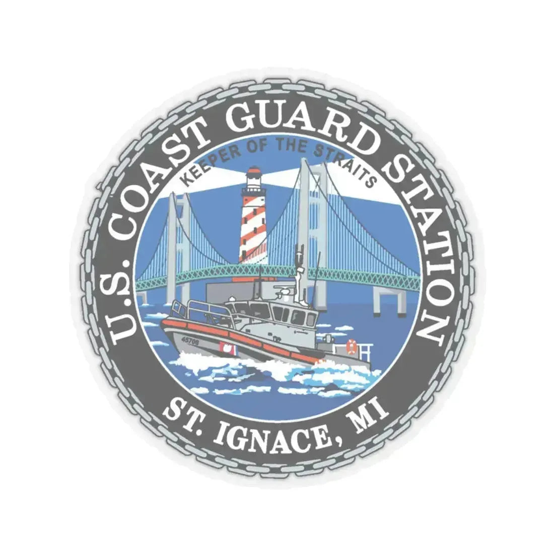 USCG Station St Ignace MI (U.S. Coast Guard) STICKER Vinyl Kiss-Cut Decal 4 Inch Transparent - The Sticker Space