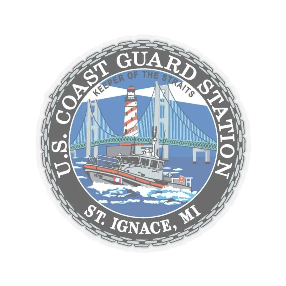 USCG Station St Ignace MI (U.S. Coast Guard) STICKER Vinyl Kiss-Cut Decal 6 Inch Transparent - The Sticker Space