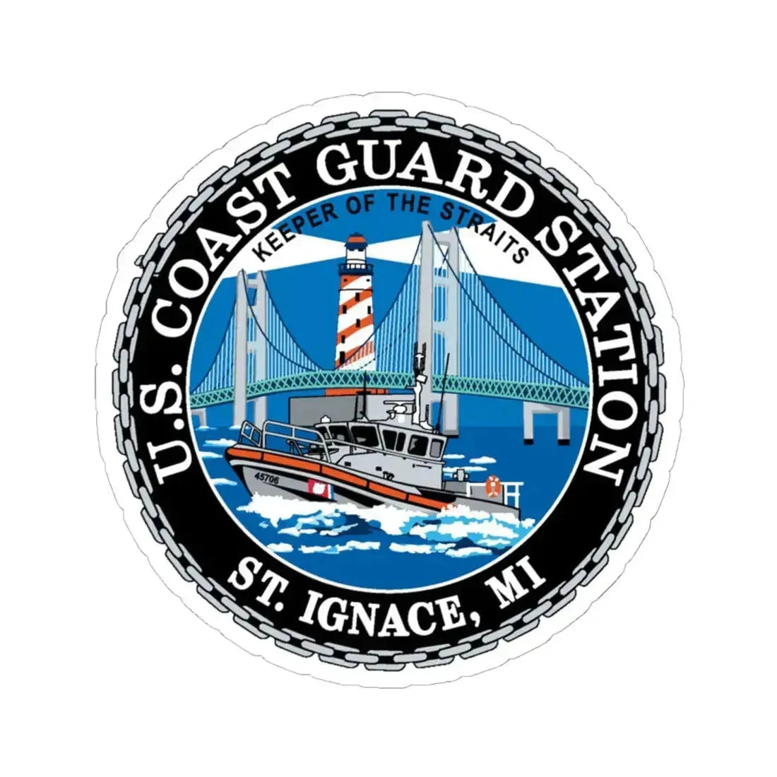 USCG Station St Ignace MI (U.S. Coast Guard) STICKER Vinyl Kiss-Cut Decal 6 Inch White - The Sticker Space