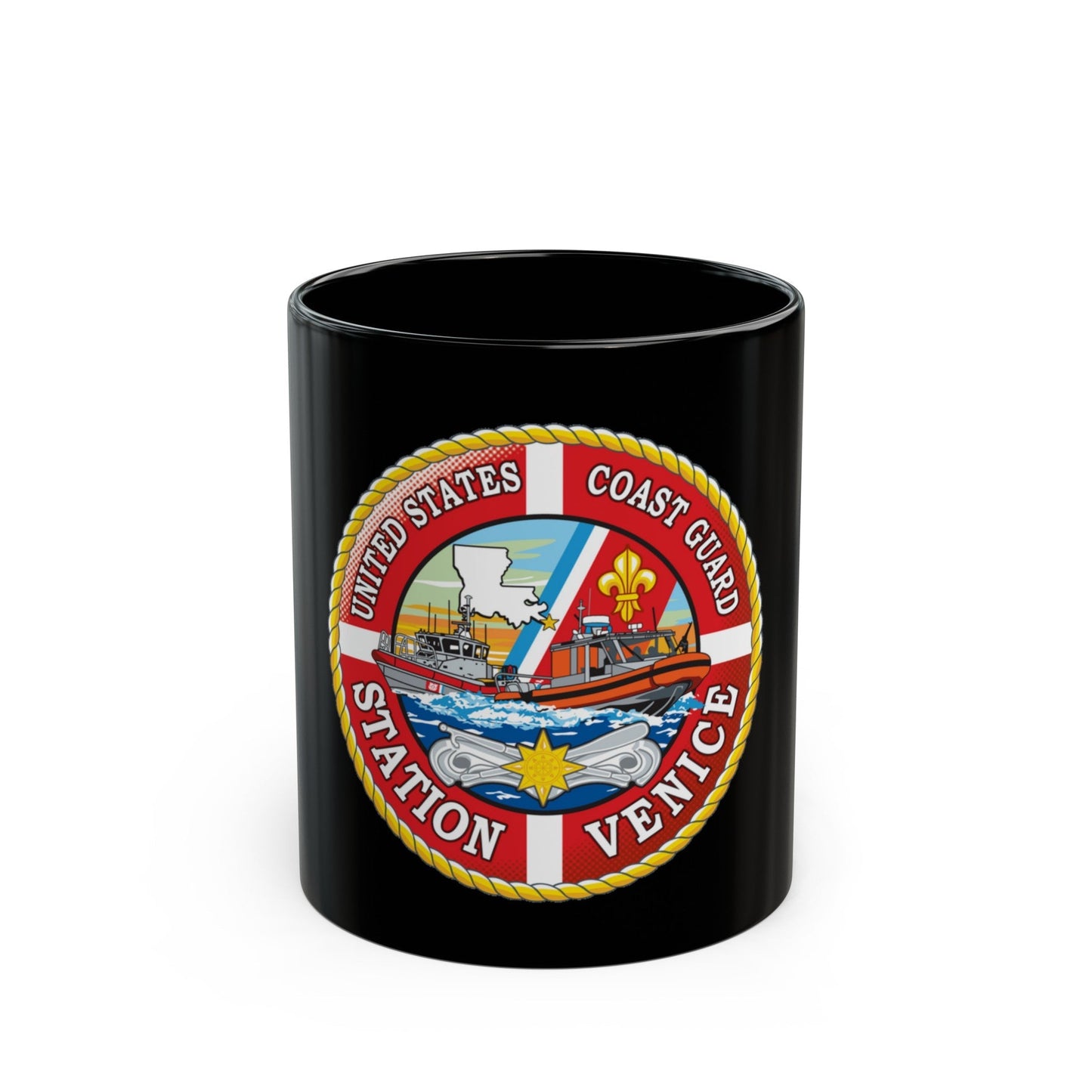 USCG Station Venice (U.S. Coast Guard) Black Coffee Mug-11oz-The Sticker Space