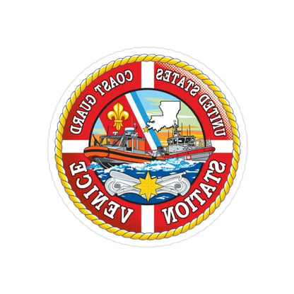 USCG Station Venice (U.S. Coast Guard) REVERSE PRINT Transparent Die-Cut STICKER 2 Inch Die-Cut Transparent - The Sticker Space