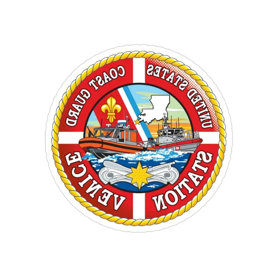 USCG Station Venice (U.S. Coast Guard) REVERSE PRINT Transparent Die-Cut STICKER 3 Inch Die-Cut Transparent - The Sticker Space