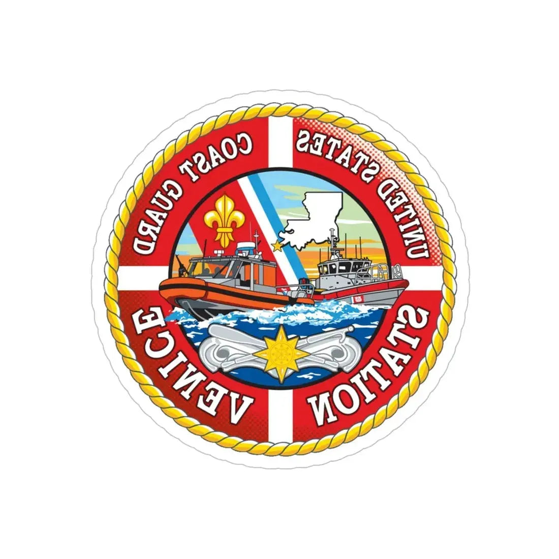 USCG Station Venice (U.S. Coast Guard) REVERSE PRINT Transparent Die-Cut STICKER - The Sticker Space
