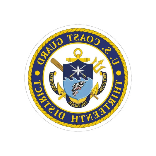 USCG Thirteenth District (U.S. Coast Guard) REVERSE PRINT Transparent Die-Cut STICKER 6 Inch Die-Cut Transparent - The Sticker Space