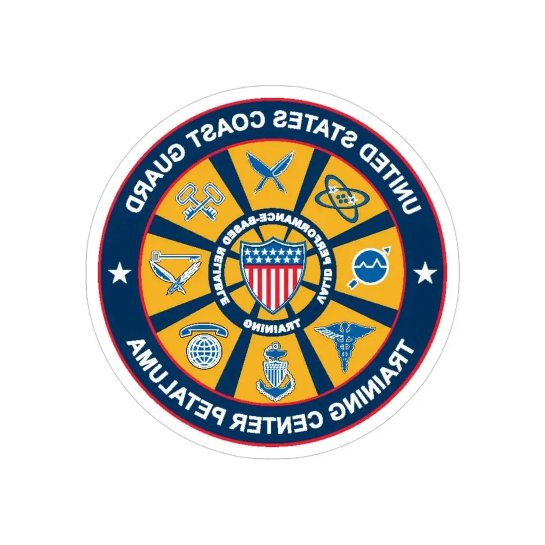 USCG Training Center Petaluma (U.S. Coast Guard) REVERSE PRINT Transparent Die-Cut STICKER 3 Inch Die-Cut Transparent - The Sticker Space