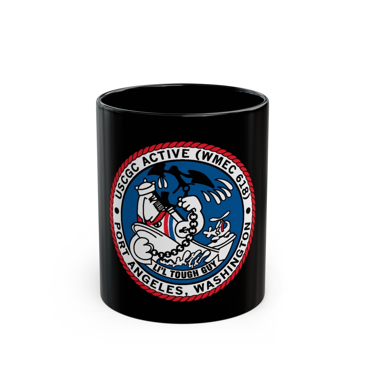 USCGC Active WMEC 618 Port Angeles WA (U.S. Coast Guard) Black Coffee Mug-11oz-The Sticker Space