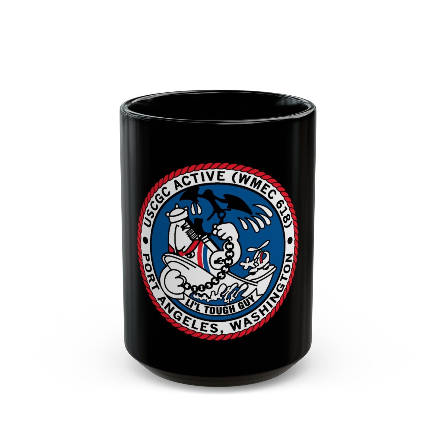 USCGC Active WMEC 618 Port Angeles WA (U.S. Coast Guard) Black Coffee Mug-15oz-The Sticker Space