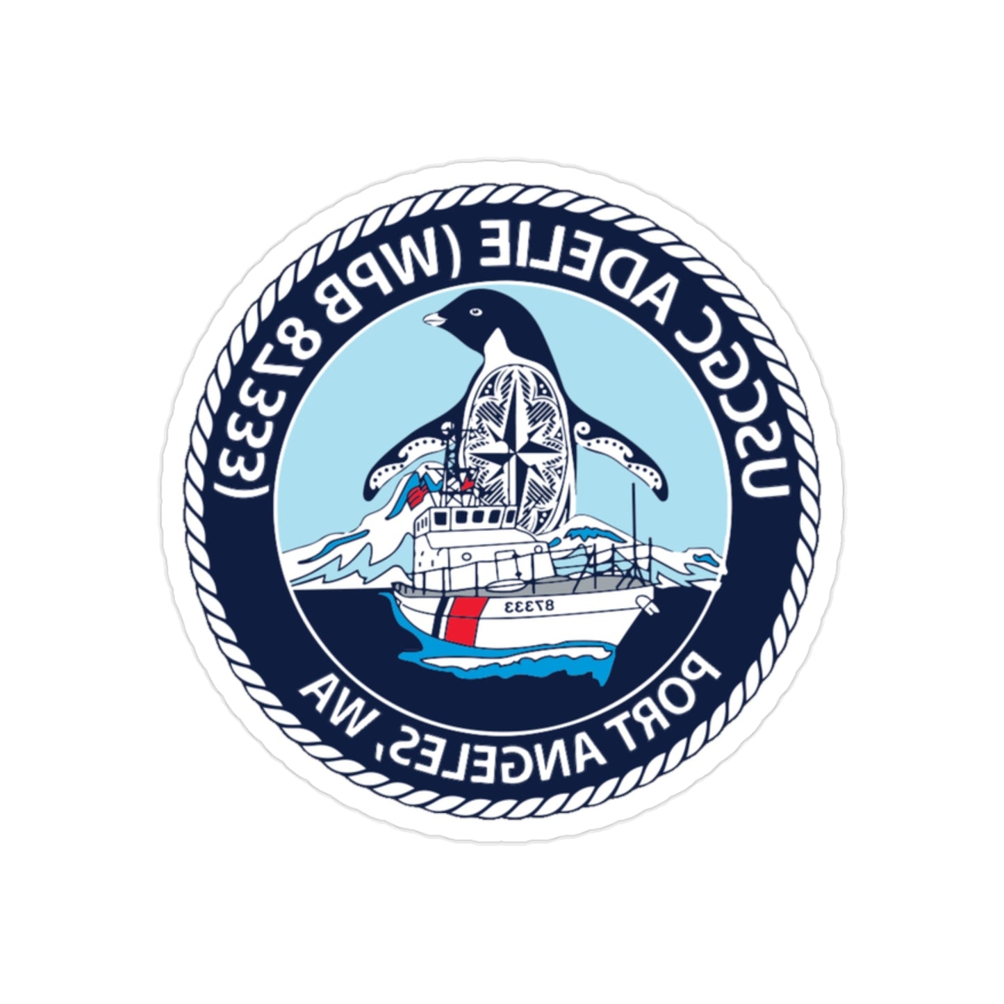 USCGC Adelie (U.S. Coast Guard) REVERSE PRINT Transparent STICKER-2" × 2"-The Sticker Space