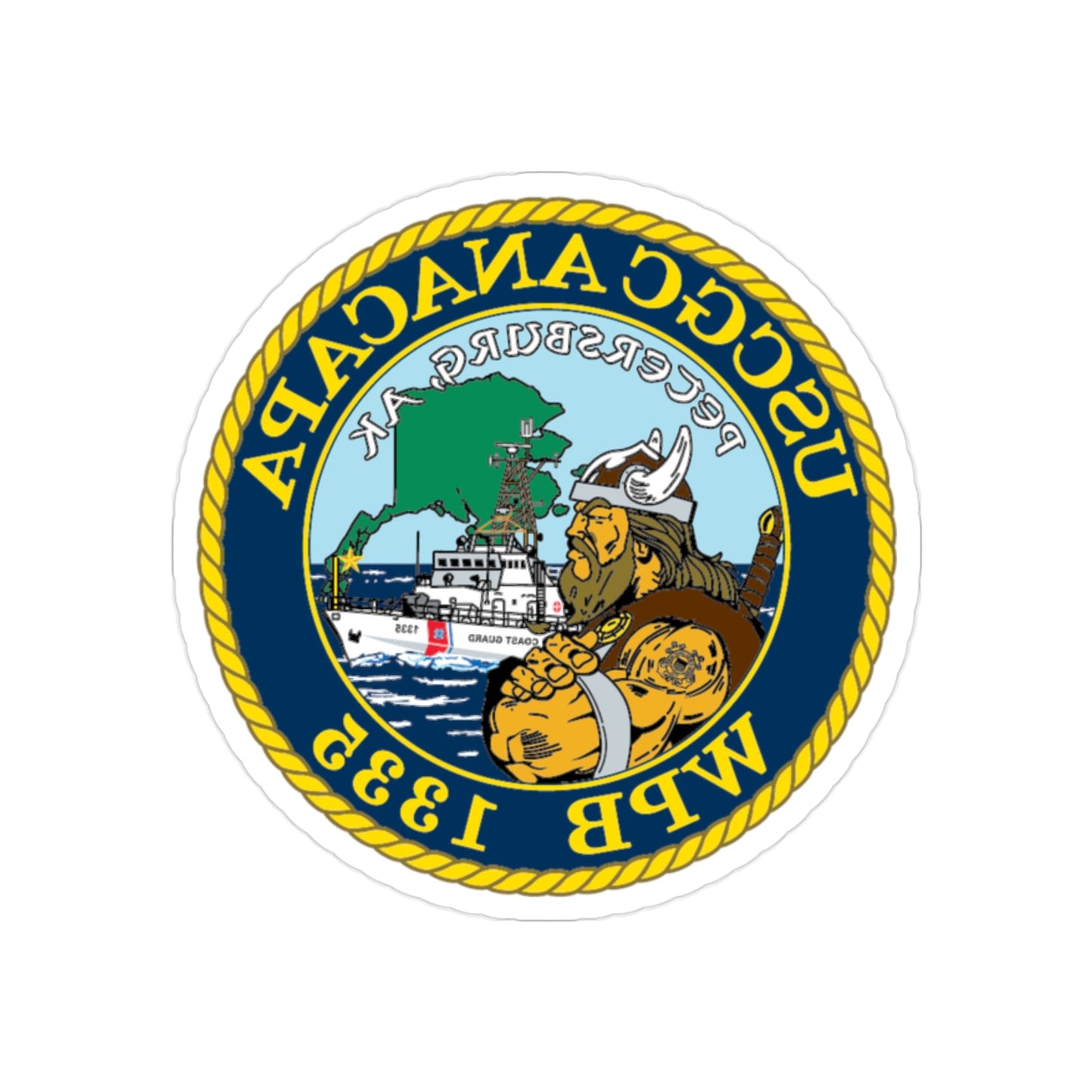 USCGC Anacapa WPB 1335 Petersburg AK (U.S. Coast Guard) REVERSE PRINT Transparent STICKER-2" × 2"-The Sticker Space