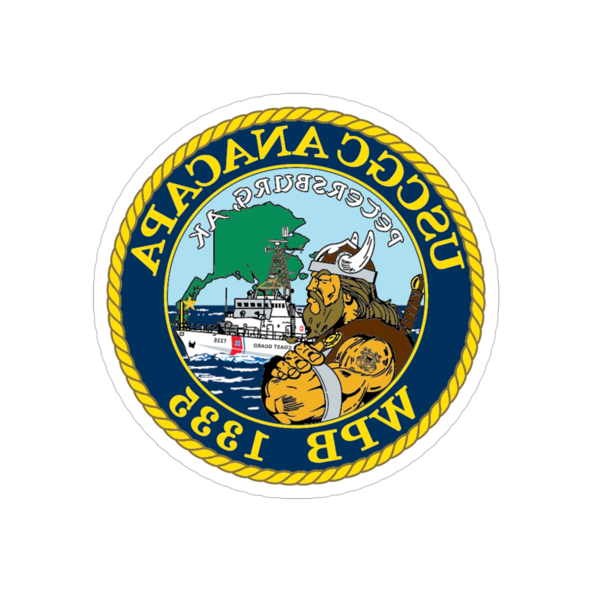 USCGC Anacapa WPB 1335 Petersburg AK (U.S. Coast Guard) REVERSE PRINT Transparent STICKER-3" × 3"-The Sticker Space