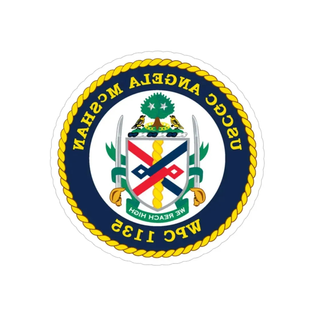 USCGC ANGELA McSHAN WPC 1135 (U.S. Coast Guard) REVERSE PRINT Transparent Die-Cut STICKER 5 Inch Die-Cut Transparent - The Sticker Space