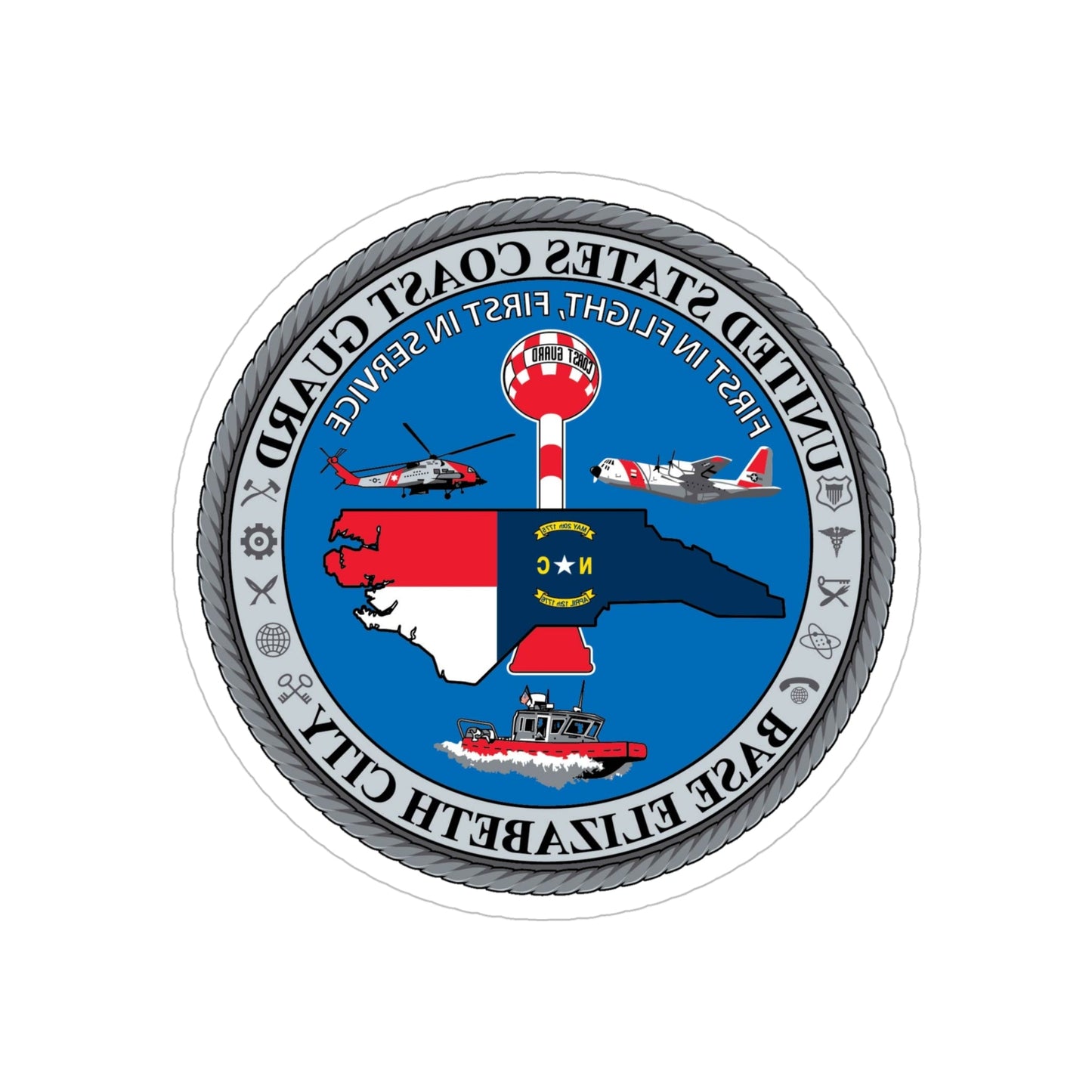 USCGC Base Elizabeth City (U.S. Coast Guard) REVERSE PRINT Transparent STICKER-5" × 5"-The Sticker Space