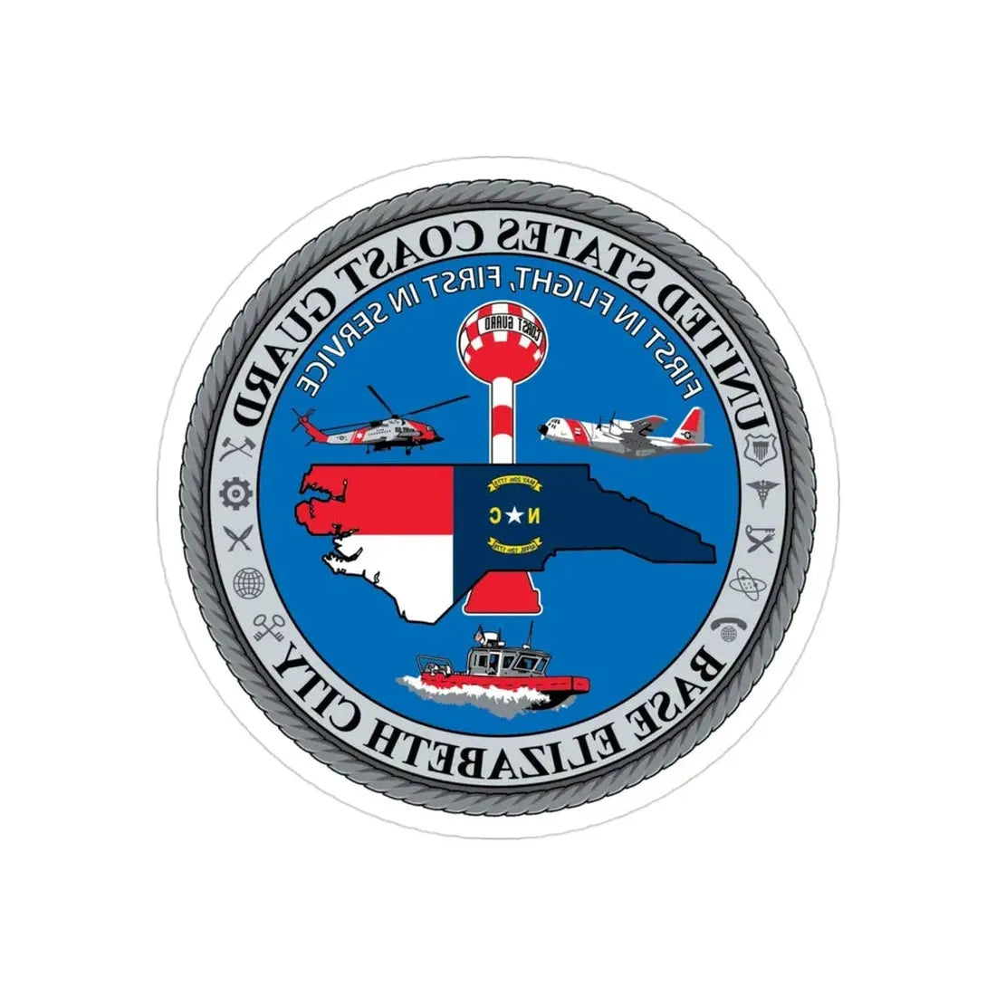 USCGC Base Elizabeth City (U.S. Coast Guard) REVERSE PRINT Transparent Die-Cut STICKER 3 Inch Die-Cut Transparent - The Sticker Space