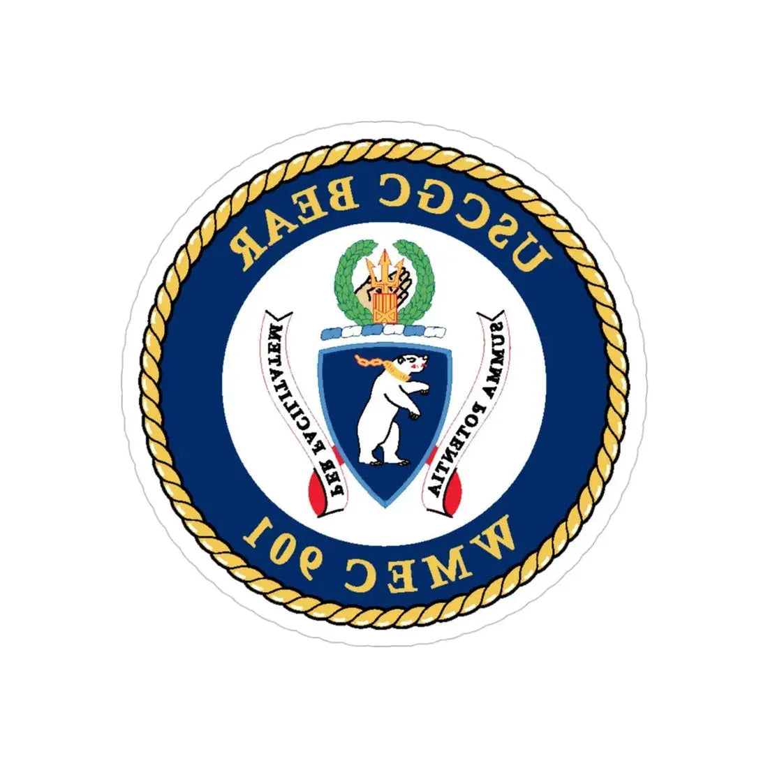 USCGC Bear WMEC 901 (U.S. Coast Guard) REVERSE PRINT Transparent Die-Cut STICKER 4 Inch Die-Cut Transparent - The Sticker Space
