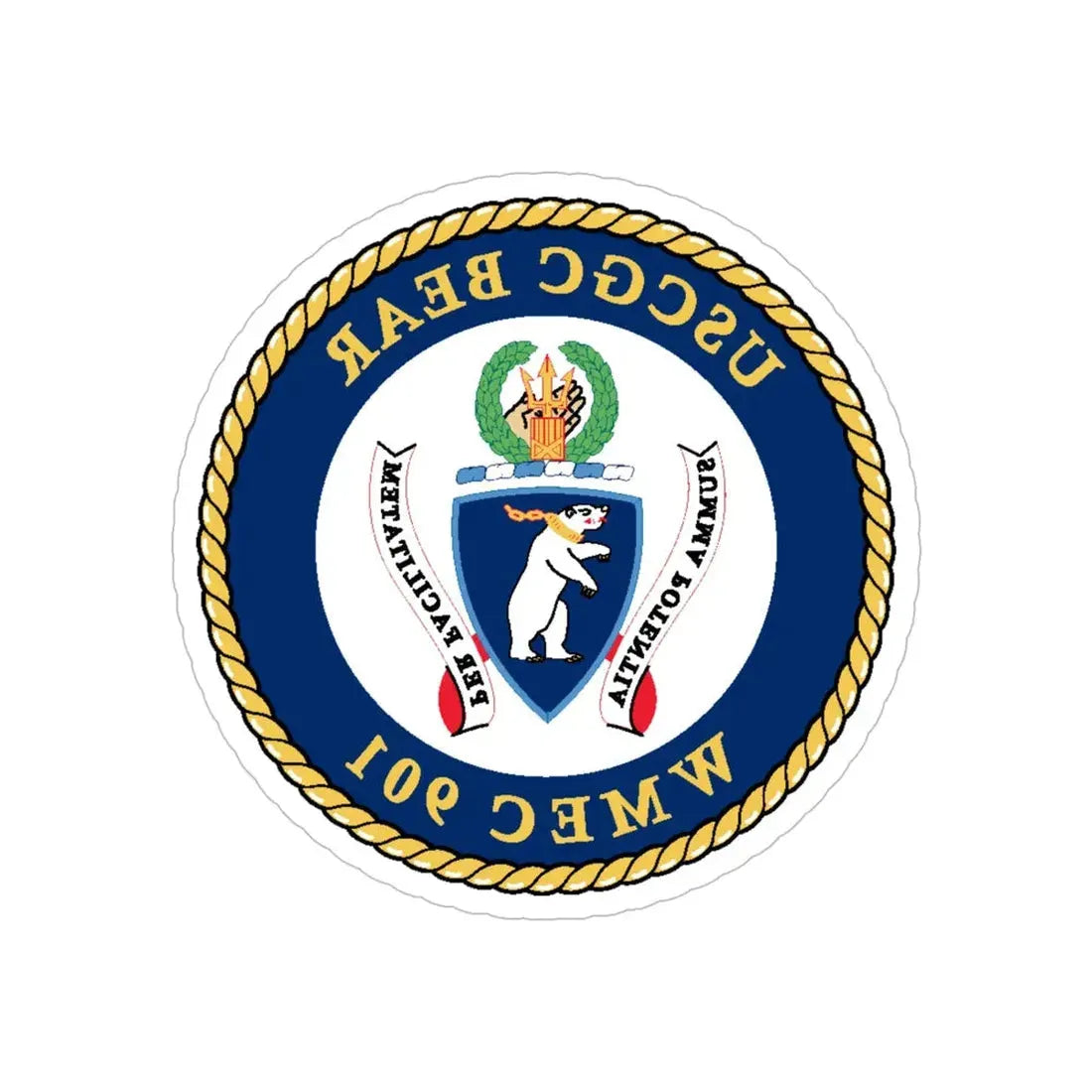 USCGC Bear WMEC 901 (U.S. Coast Guard) REVERSE PRINT Transparent Die-Cut STICKER 5 Inch Die-Cut Transparent - The Sticker Space