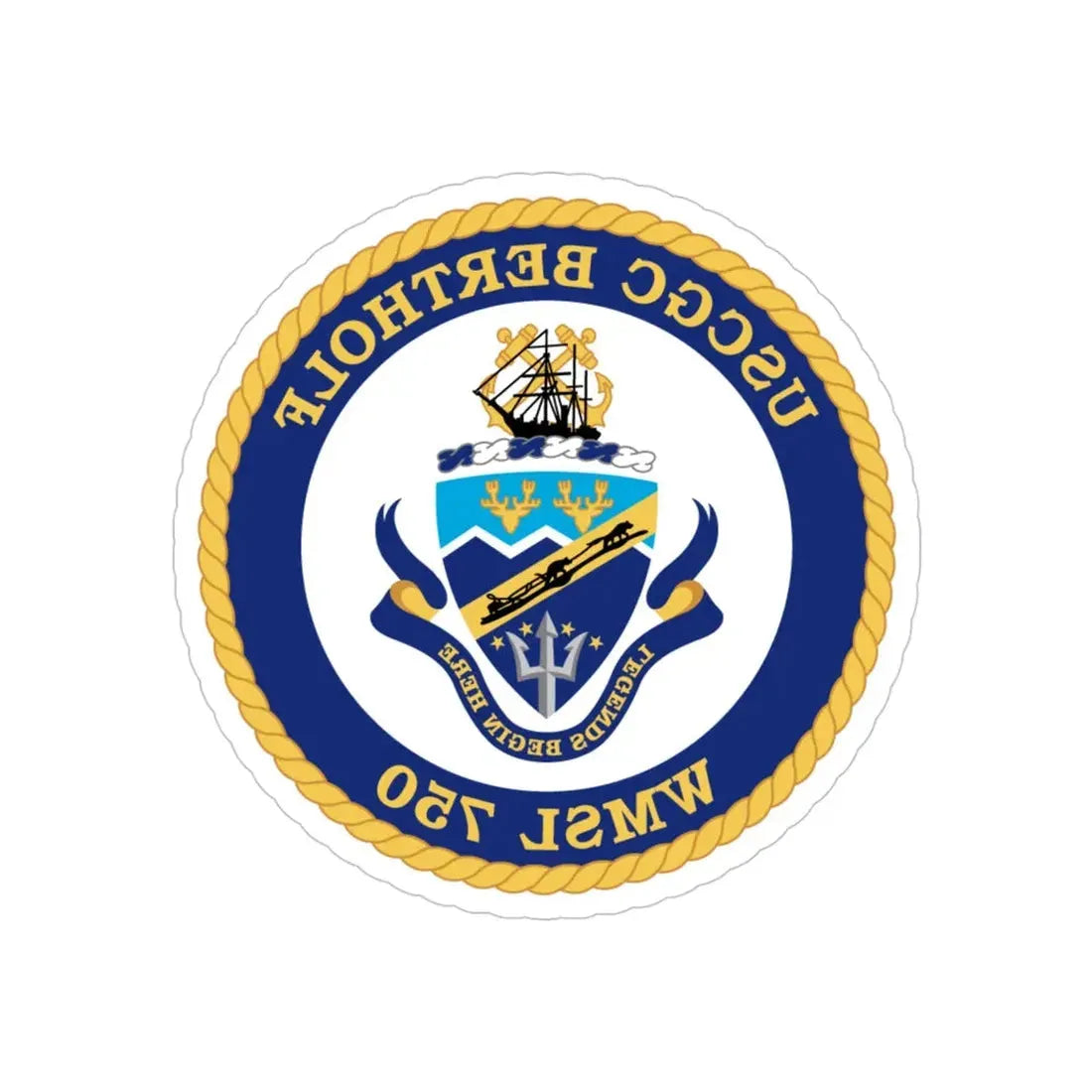 USCGC Bertholf WMSL 750 (U.S. Coast Guard) REVERSE PRINT Transparent Die-Cut STICKER 4 Inch Die-Cut Transparent - The Sticker Space
