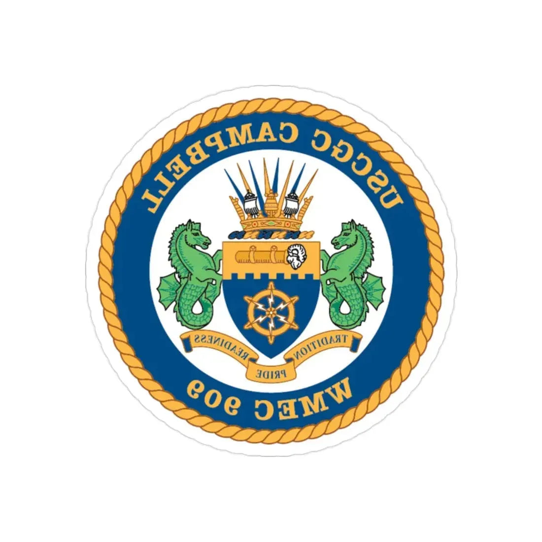 USCGC Campbell WMEC 909 (U.S. Coast Guard) REVERSE PRINT Transparent Die-Cut STICKER 2 Inch Die-Cut Transparent - The Sticker Space
