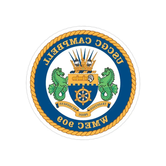 USCGC Campbell WMEC 909 (U.S. Coast Guard) REVERSE PRINT Transparent Die-Cut STICKER 2 Inch Die-Cut Transparent - The Sticker Space