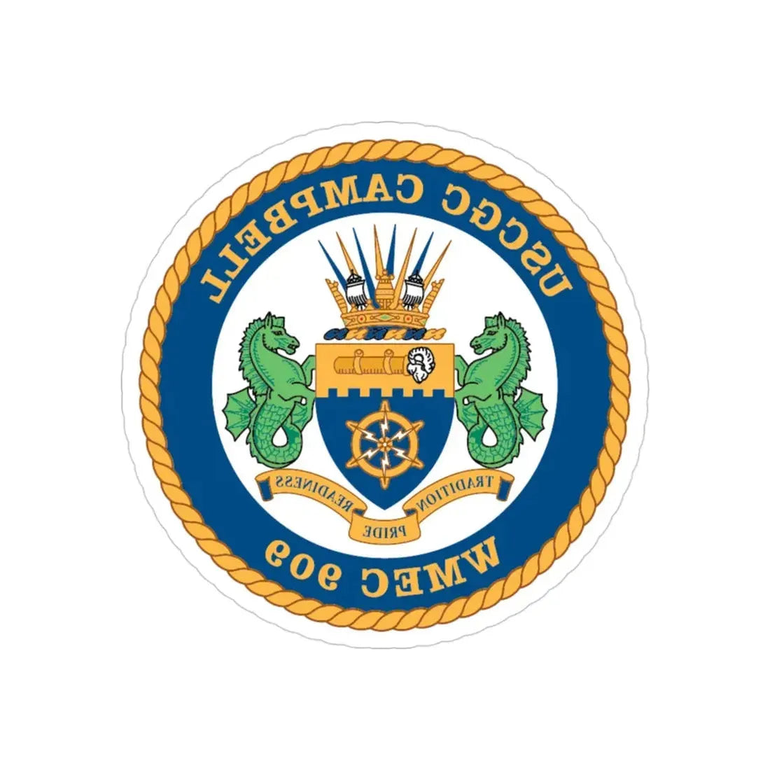 USCGC Campbell WMEC 909 (U.S. Coast Guard) REVERSE PRINT Transparent Die-Cut STICKER 3 Inch Die-Cut Transparent - The Sticker Space