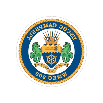 USCGC Campbell WMEC 909 (U.S. Coast Guard) REVERSE PRINT Transparent Die-Cut STICKER 3 Inch Die-Cut Transparent - The Sticker Space