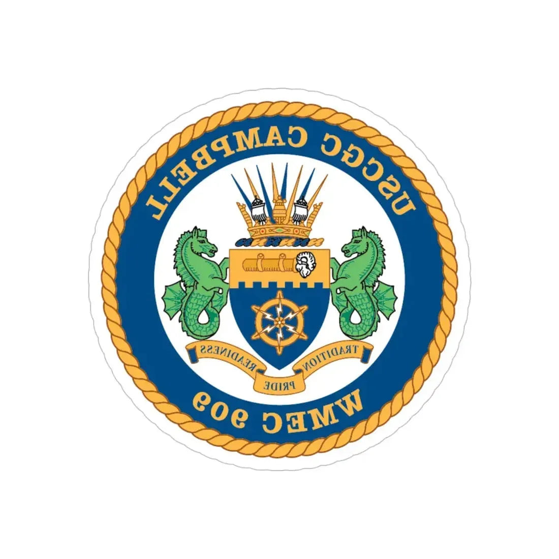 USCGC Campbell WMEC 909 (U.S. Coast Guard) REVERSE PRINT Transparent Die-Cut STICKER 4 Inch Die-Cut Transparent - The Sticker Space