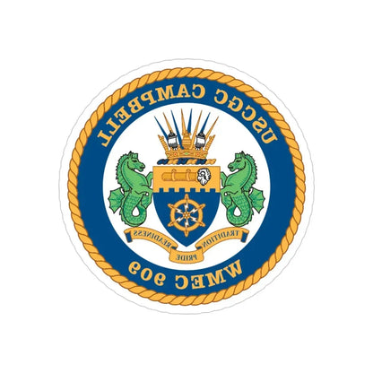 USCGC Campbell WMEC 909 (U.S. Coast Guard) REVERSE PRINT Transparent Die-Cut STICKER 4 Inch Die-Cut Transparent - The Sticker Space