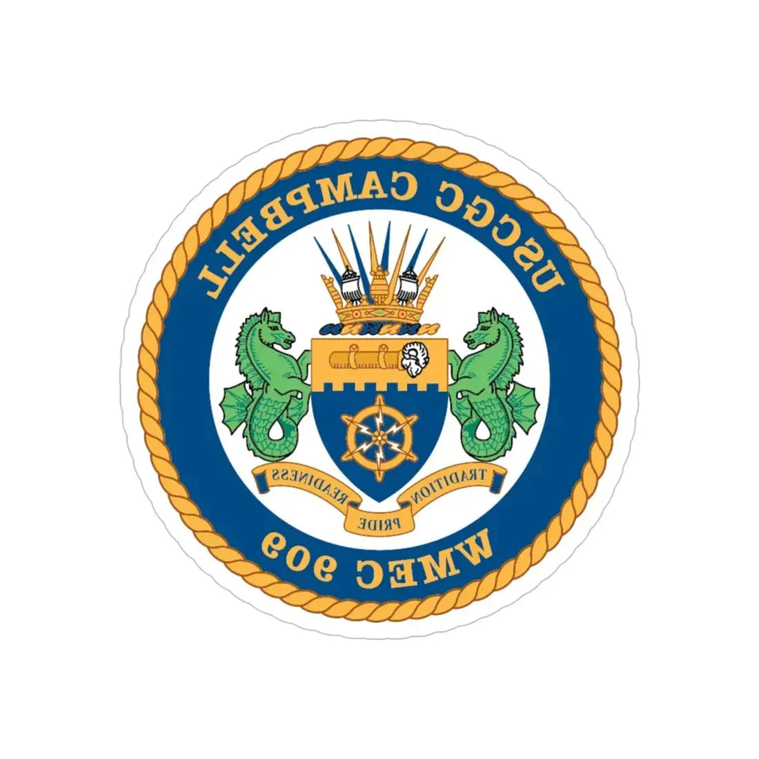 USCGC Campbell WMEC 909 (U.S. Coast Guard) REVERSE PRINT Transparent Die-Cut STICKER 5 Inch Die-Cut Transparent - The Sticker Space