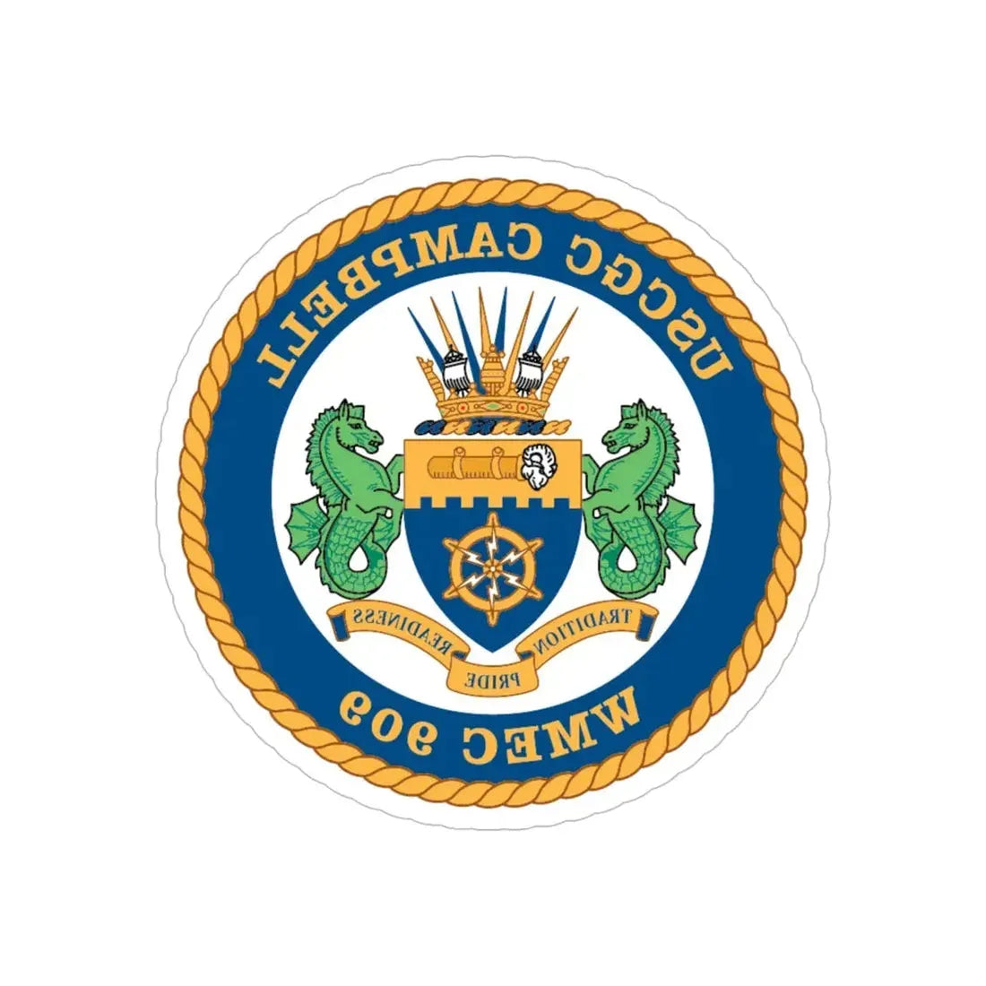 USCGC Campbell WMEC 909 (U.S. Coast Guard) REVERSE PRINT Transparent Die-Cut STICKER 6 Inch Die-Cut Transparent - The Sticker Space