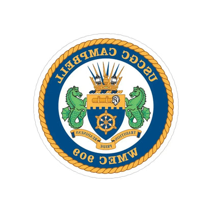 USCGC Campbell WMEC 909 (U.S. Coast Guard) REVERSE PRINT Transparent Die-Cut STICKER 6 Inch Die-Cut Transparent - The Sticker Space