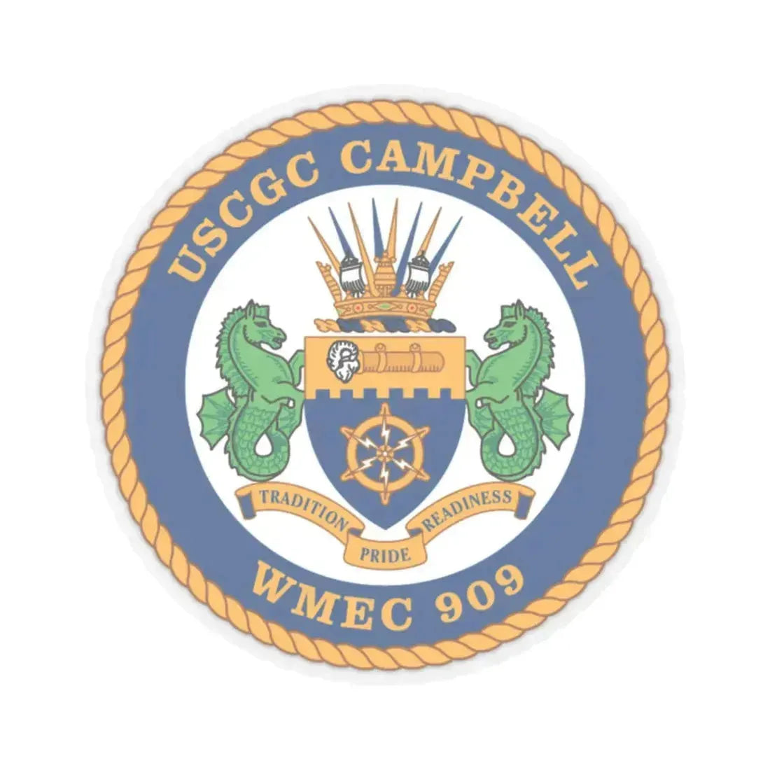 USCGC Campbell WMEC 909 (U.S. Coast Guard) STICKER Vinyl Kiss-Cut Decal 2 Inch Transparent - The Sticker Space