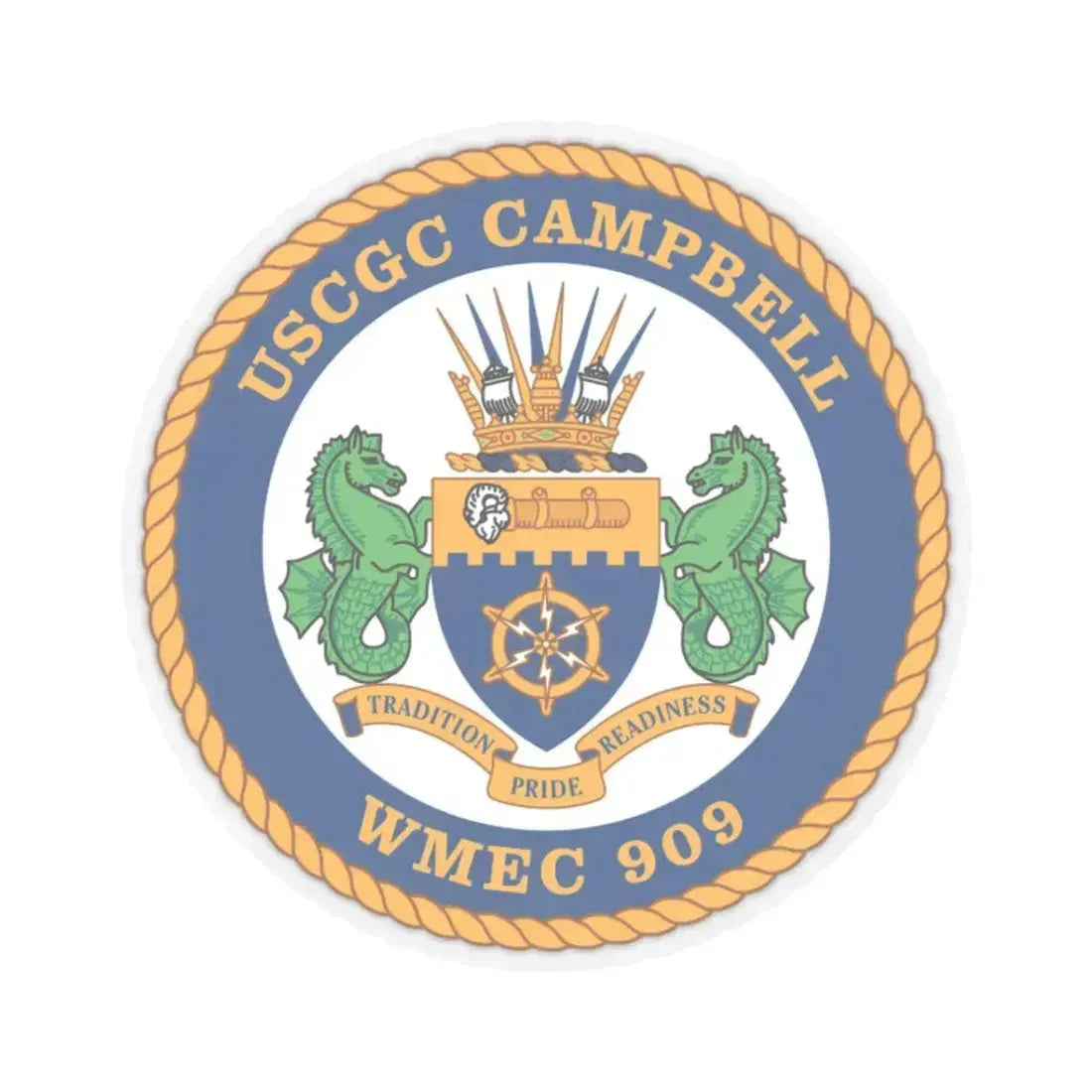 USCGC Campbell WMEC 909 (U.S. Coast Guard) STICKER Vinyl Kiss-Cut Decal 3 Inch Transparent - The Sticker Space