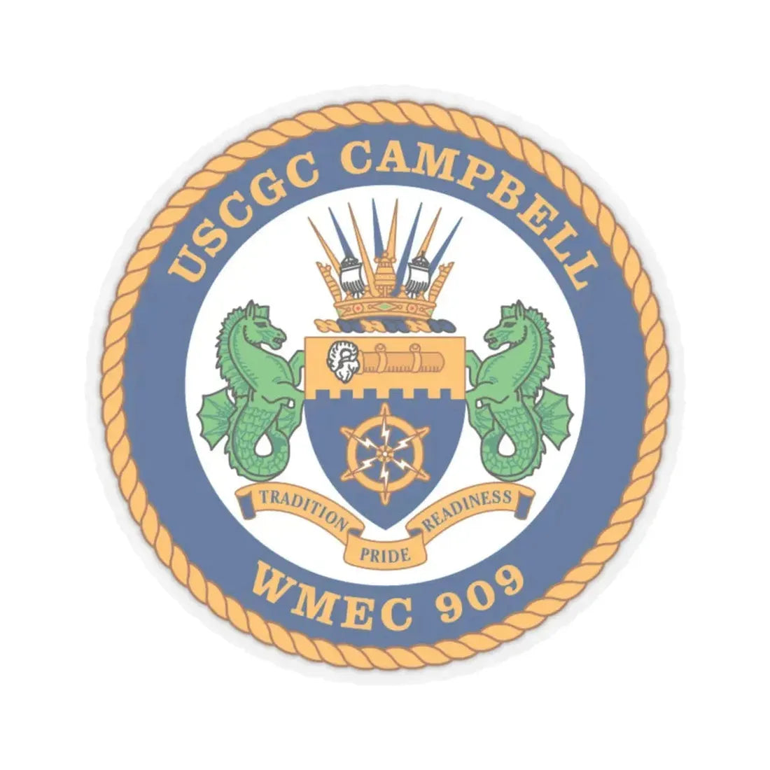 USCGC Campbell WMEC 909 (U.S. Coast Guard) STICKER Vinyl Kiss-Cut Decal 4 Inch Transparent - The Sticker Space