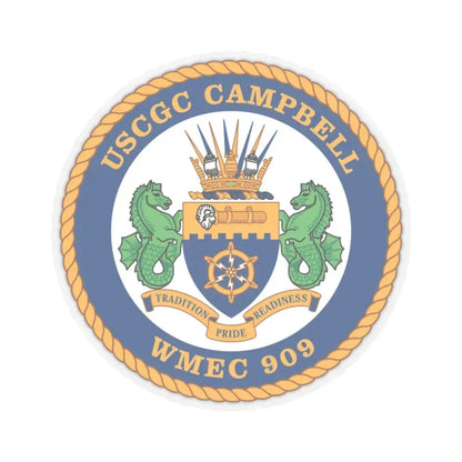 USCGC Campbell WMEC 909 (U.S. Coast Guard) STICKER Vinyl Kiss-Cut Decal 4 Inch Transparent - The Sticker Space