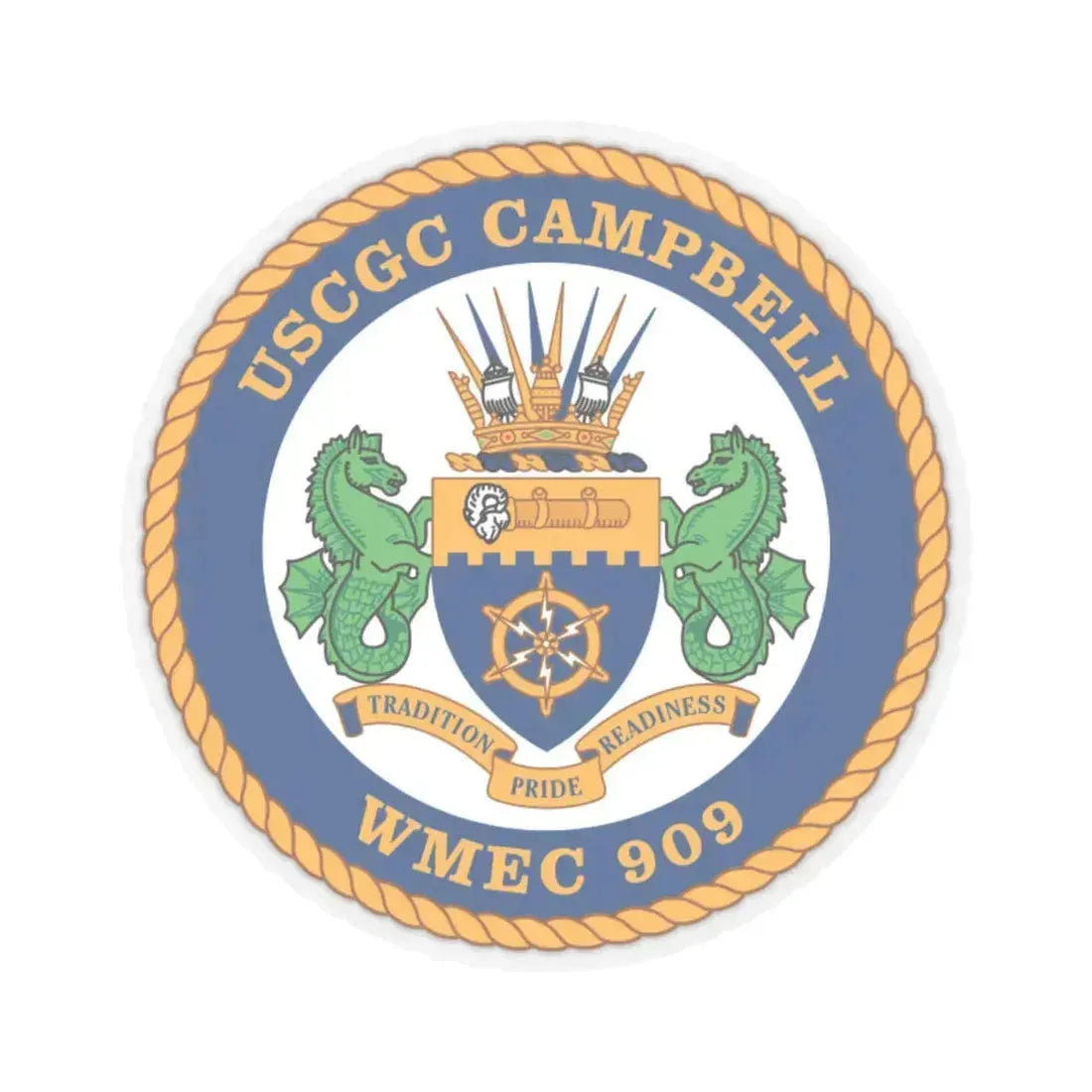 USCGC Campbell WMEC 909 (U.S. Coast Guard) STICKER Vinyl Kiss-Cut Decal 4 Inch Transparent - The Sticker Space
