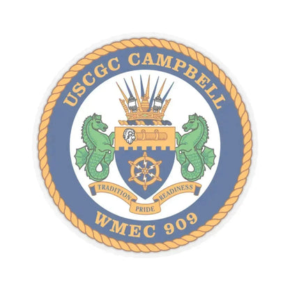 USCGC Campbell WMEC 909 (U.S. Coast Guard) STICKER Vinyl Kiss-Cut Decal 4 Inch Transparent - The Sticker Space