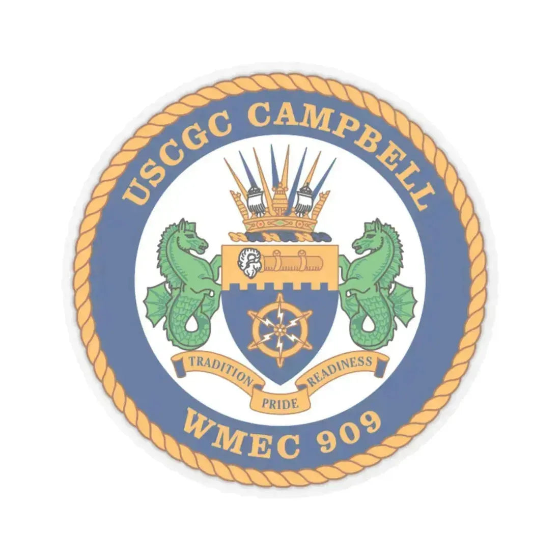 USCGC Campbell WMEC 909 (U.S. Coast Guard) STICKER Vinyl Kiss-Cut Decal 4 Inch Transparent - The Sticker Space