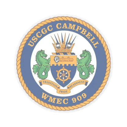 USCGC Campbell WMEC 909 (U.S. Coast Guard) STICKER Vinyl Kiss-Cut Decal 4 Inch Transparent - The Sticker Space
