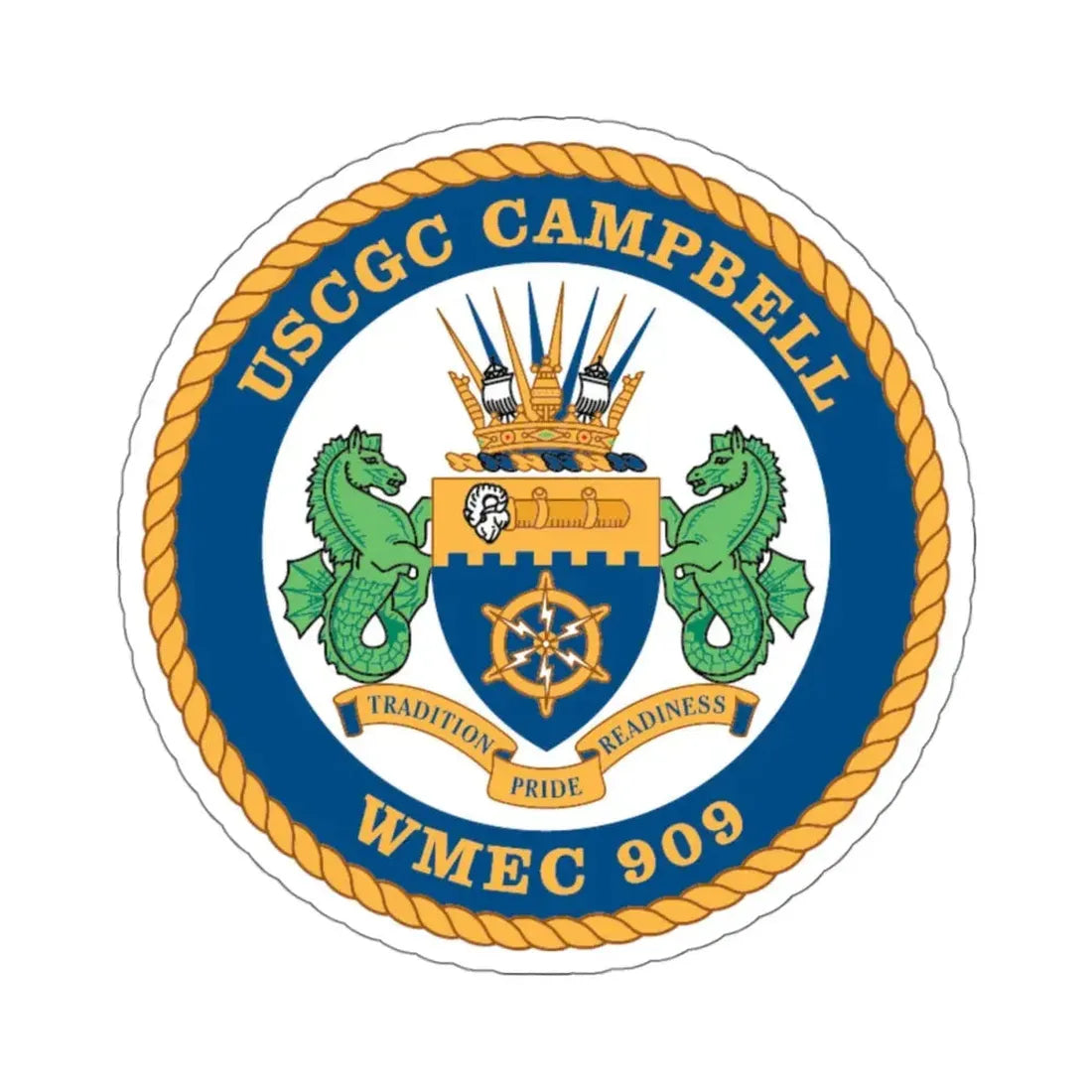 USCGC Campbell WMEC 909 (U.S. Coast Guard) STICKER Vinyl Kiss-Cut Decal 4 Inch White - The Sticker Space