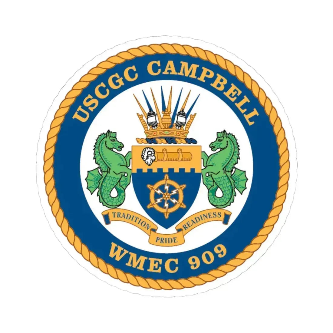 USCGC Campbell WMEC 909 (U.S. Coast Guard) STICKER Vinyl Kiss-Cut Decal 4 Inch White - The Sticker Space